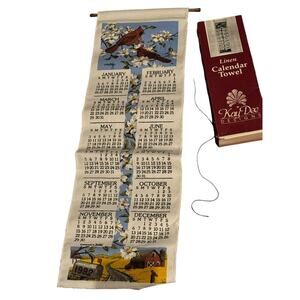 1992 Calendar Tea Towel Linen Hanging Wall Calendar VTG Kay Dee Designs Box